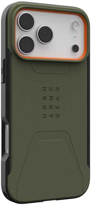 Dėklas Urban Armor Gear UAG Civilian Magsafe akiniai, alyvuogių/oranžiniai - iPhone 17 Pro Max