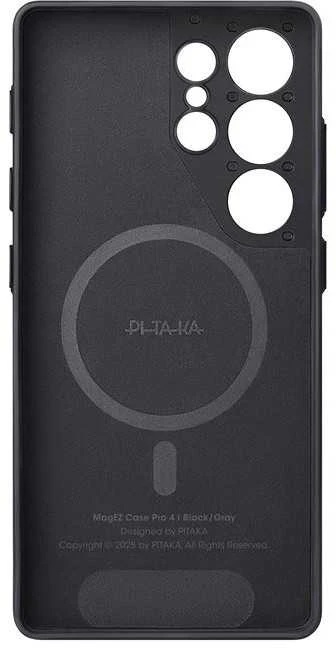 Dėklas Pitaka PIN Button Case, Juodas/Pilkas Plain - Samsung Galaxy S25 Ultra