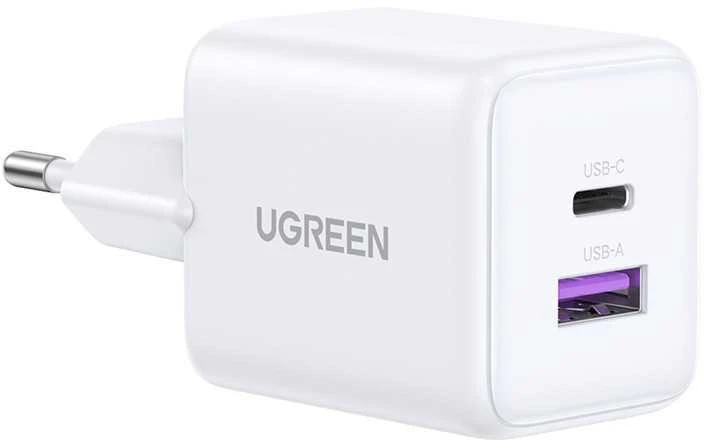 Sieninis įkroviklis UGREEN X516, 30W, 3A, 1 x USB-A - 1 x USB-C, baltas