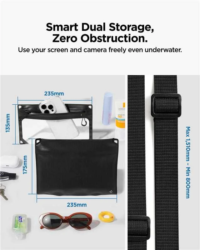 „Spigen Aqua Shield WaterProof Case A640“ (dvigubas, su „Crossbag“) 1 vnt., juodas