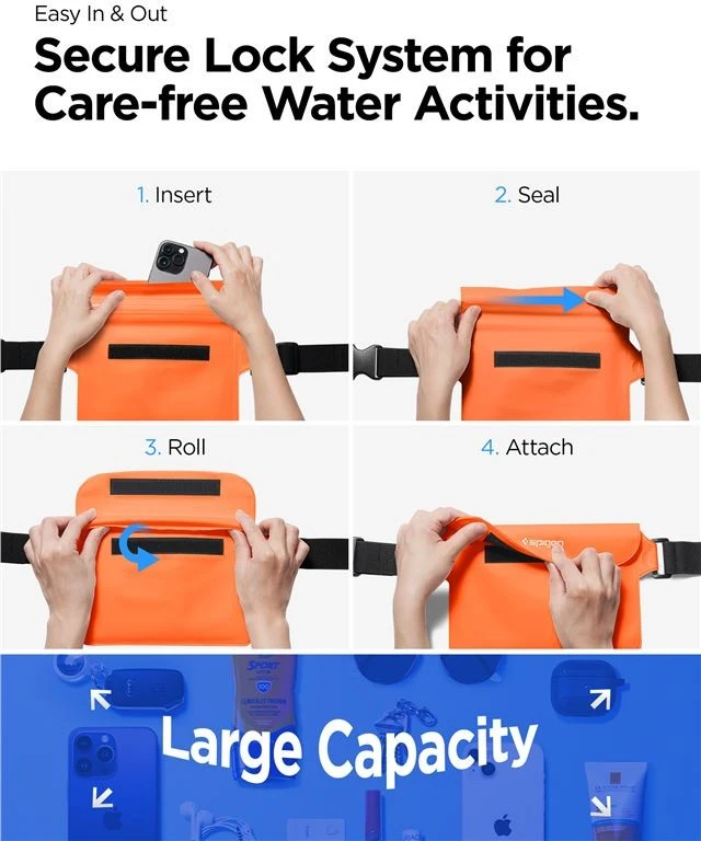 Spigen Aqua Shield atsparus vandeniui juosmens krepšys A620, 2 vnt., saulėlydžio oranžinė