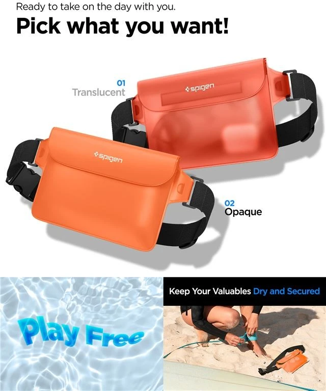 Spigen Aqua Shield atsparus vandeniui juosmens krepšys A620, 2 vnt., saulėlydžio oranžinė