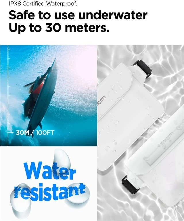 Spigen Aqua Shield vandeniui atspari juosmens rankinė A620, 2 vnt., sniego baltos spalvos