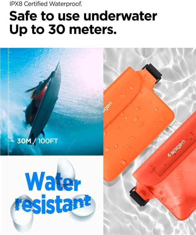 Spigen Aqua Shield atsparus vandeniui juosmens krepšys A620, 2 vnt., saulėlydžio oranžinė