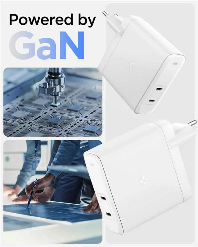 SPIGEN ArcStation Pro GaN-1402 maitinimo įkroviklis, 2x USB-C, 140W baltos spalvos