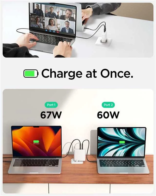 SPIGEN ArcStation Pro GaN-1402 maitinimo įkroviklis, 2x USB-C, 140W baltos spalvos