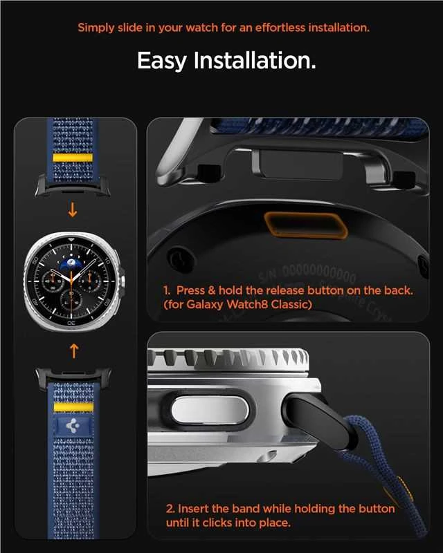 Spigen Athlex Air aktyvus dirželis, tamsiai mėlynas - Samsung Galaxy Watch 8 46mm/44mm/40mm