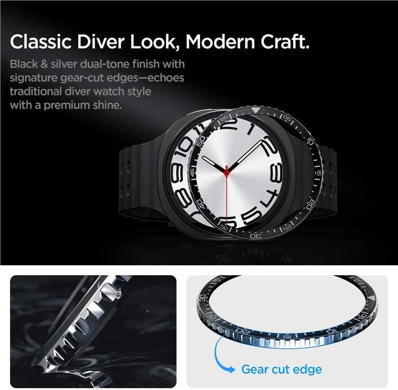 Spigen Bezel Tune (Diver), juodas - Galaxy Watch 8 (44mm)