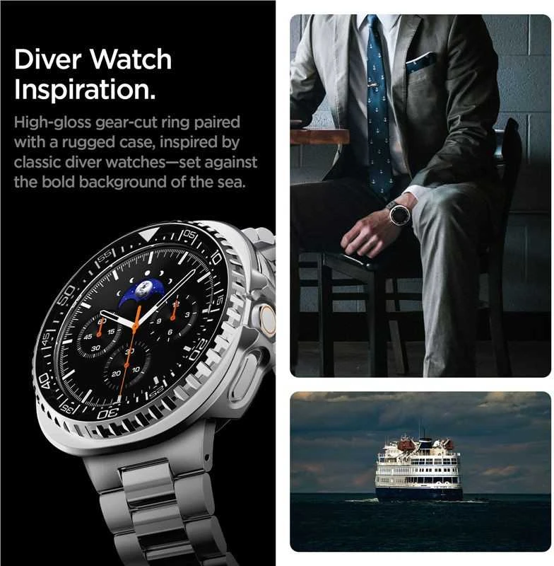 Spigen Bezel Tune Pro (Diver), juodas - Samsung Galaxy Watch 8 Classic 46mm