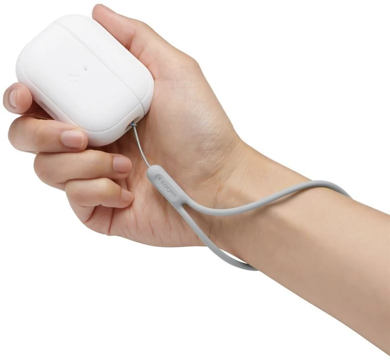 Spigen Silikoninis dėklas Silicone Fit baltas + pilkas dirželis - AirPods Pro (2-os kartos)
