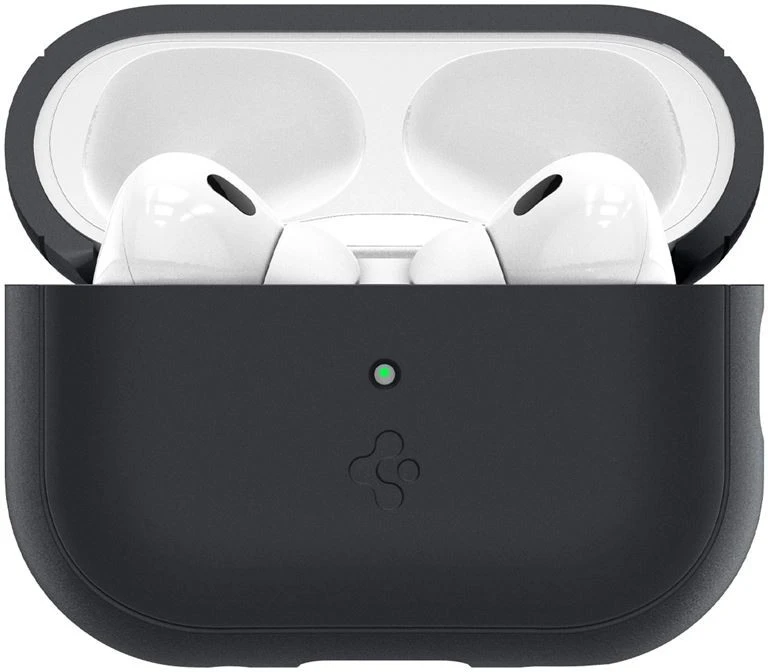 Spigen silikoninis dėklas Silicone Fit juodas + dirželis Phantom Žalias – AirPods Pro (2-os kartos)