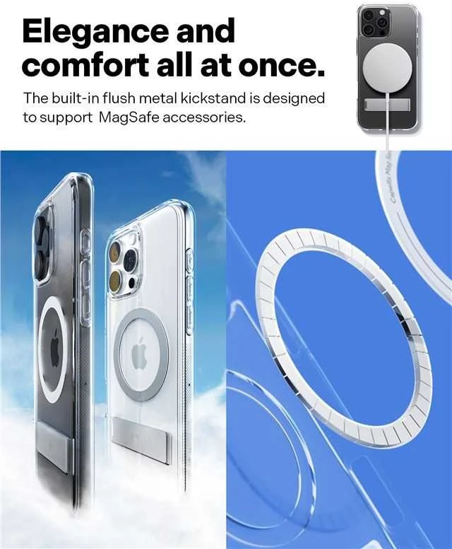 Dėklas Spigen Caseology Capella MagSafe Kickstand, clear baltas sidabrinis - iPhone 16 Pro Max