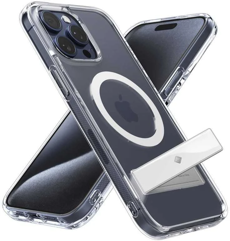 Dėklas Spigen Caseology Capella MagSafe stovas, skaidrus baltas - iPhone 15 Pro