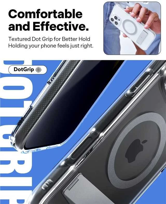 Dėklas Spigen „Capella MagSafe“ stovas, skaidrus pilkos spalvos – „iPhone 16 Pro“