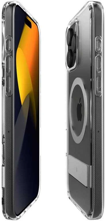 Dėklas Spigen „Capella MagSafe“ stovas, skaidrus pilkos spalvos – „iPhone 16 Pro“