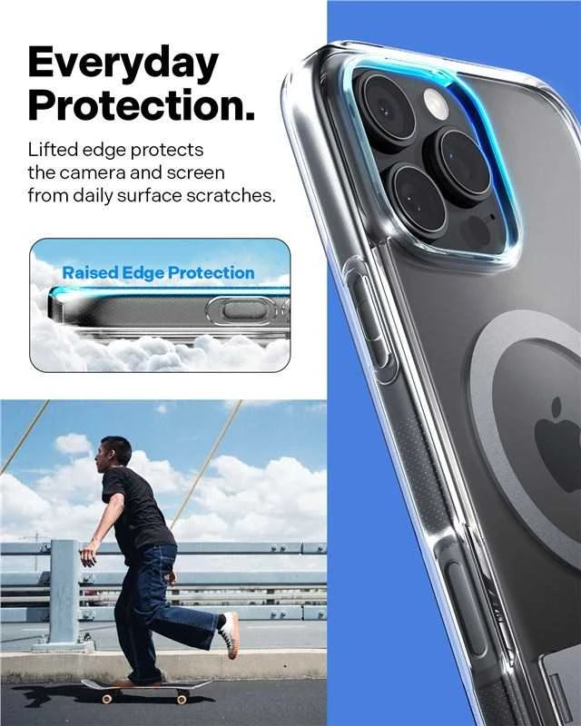 Dėklas Spigen „Capella MagSafe“ stovas, skaidrus pilkos spalvos – „iPhone 16 Pro“