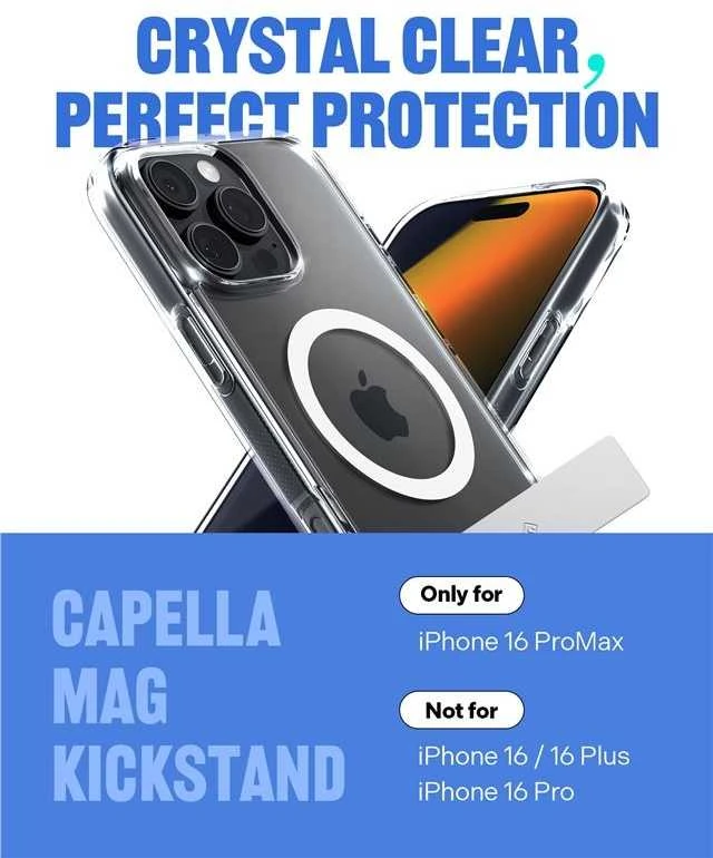 Dėklas Spigen Caseology Capella MagSafe Kickstand, clear baltas sidabrinis - iPhone 16 Pro Max