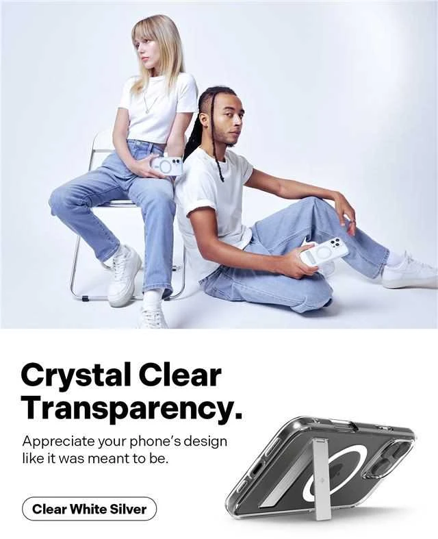Dėklas Spigen Caseology Capella MagSafe Kickstand, clear baltas sidabrinis - iPhone 16 Pro Max
