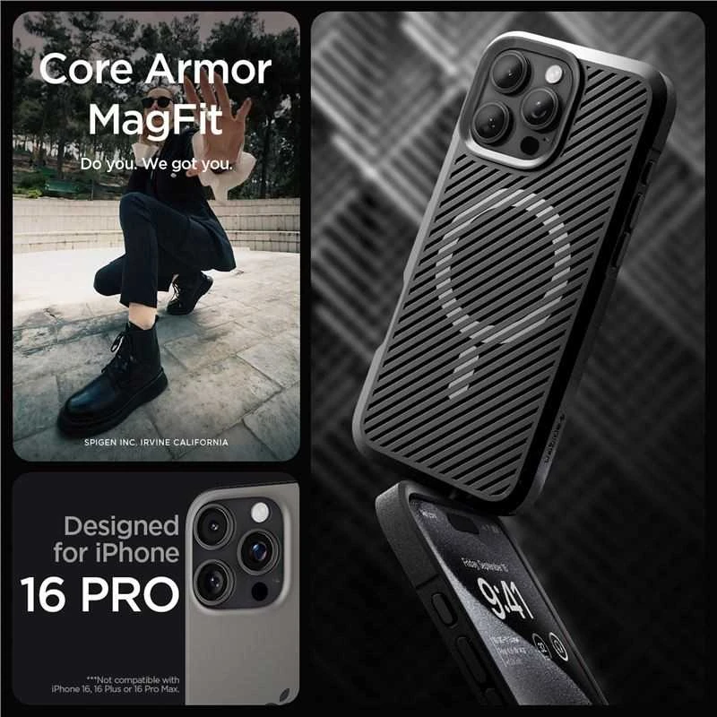 Spigen Core Armor Mag MagSafe Apple iPhone 16 Pro – dėklas telefonui juodos matinės spalvos