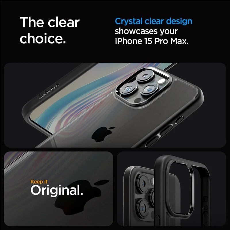 Dėklas Spigen Crystal Hybrid, matinė juoda - iPhone 15 Pro Max