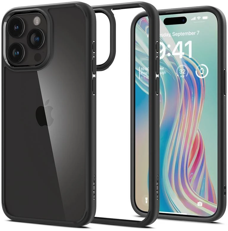 Dėklas Spigen Crystal Hybrid, matinė juoda - iPhone 15 Pro Max