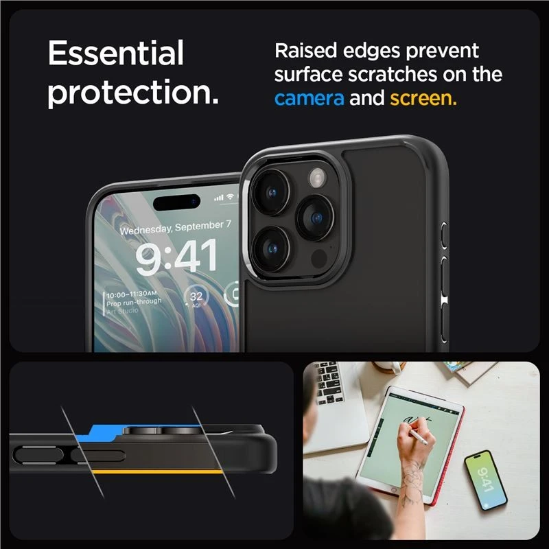 Dėklas Spigen Crystal Hybrid, matinė juoda - iPhone 15 Pro Max