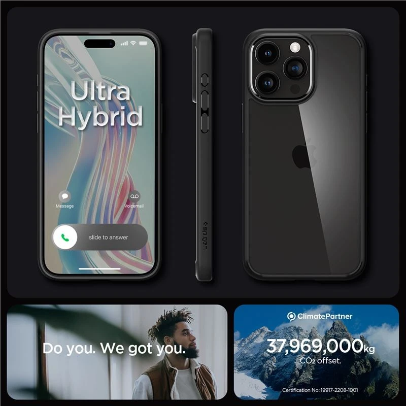 Dėklas Spigen Crystal Hybrid, matinė juoda - iPhone 15 Pro Max