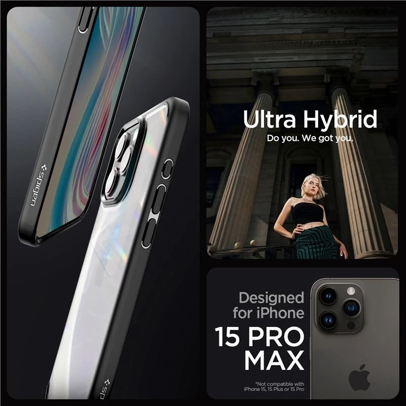 Dėklas Spigen Crystal Hybrid, matinė juoda - iPhone 15 Pro Max