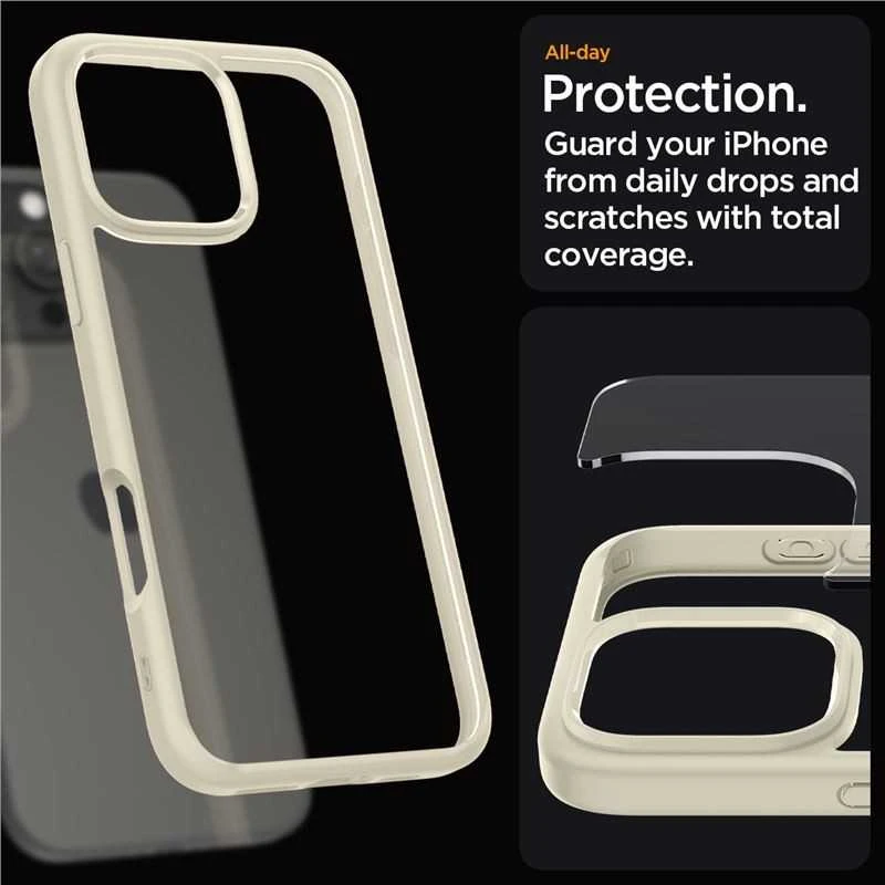 Dėklas „Spigen Crystal Hybrid“, prislopintos smėlio spalvos - iPhone 16 Pro Max