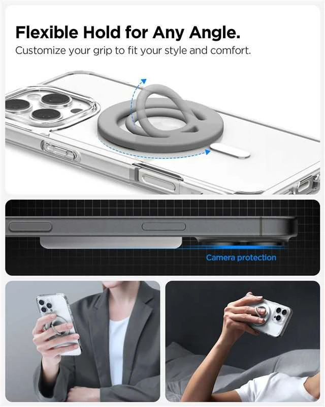 Spigen Dual Pop MagSafe telefono laikiklis, pilkas