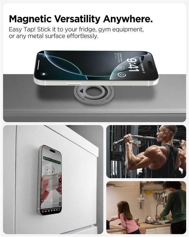 Spigen Dual Pop MagSafe telefono laikiklis, pilkas