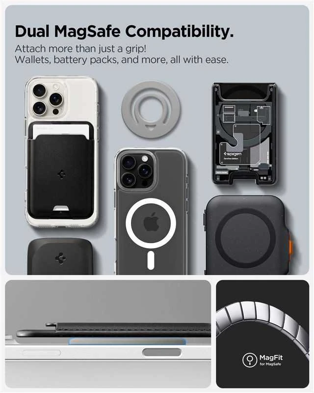 Spigen Dual Pop MagSafe telefono laikiklis, pilkas