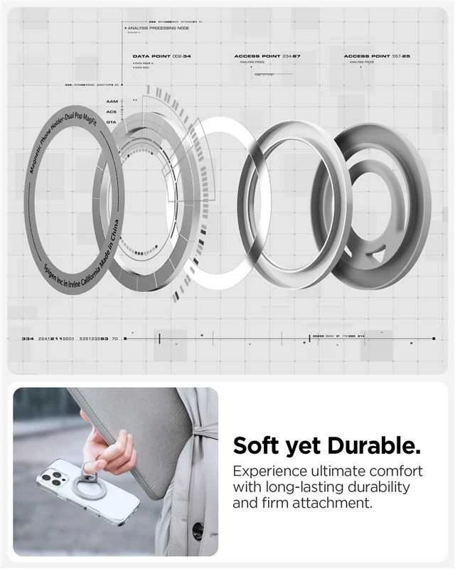 Spigen Dual Pop MagSafe telefono laikiklis, pilkas