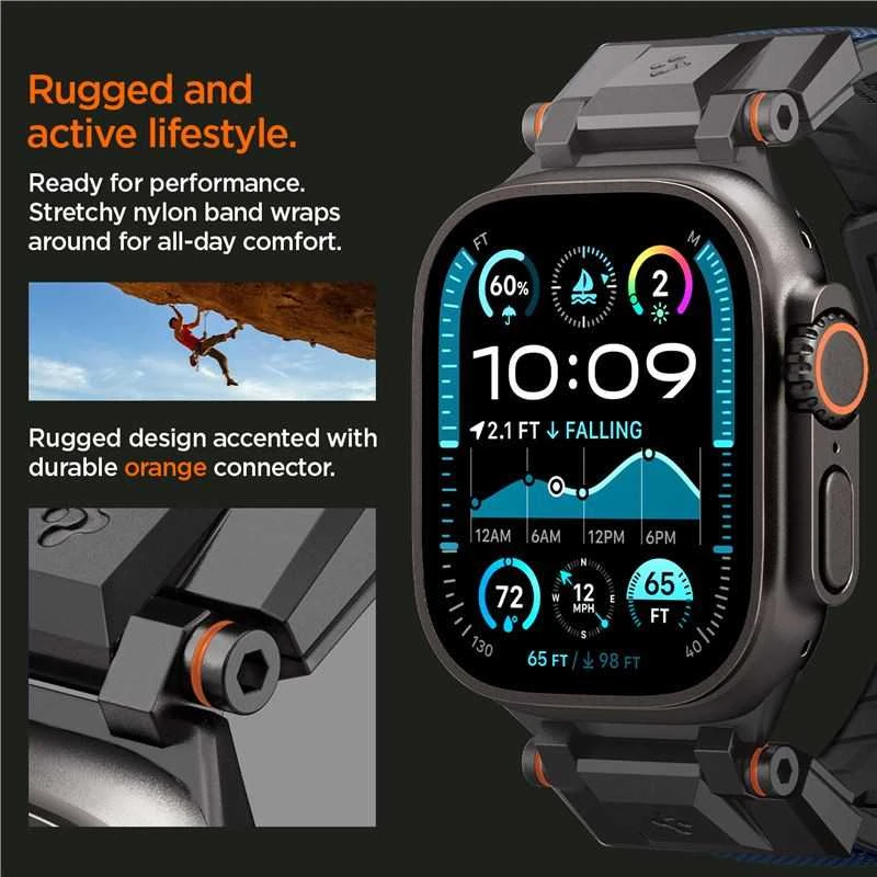 „Spigen DuraPro Armor“ dirželis, skirtas „Apple Watch 44 / 45 / 46 / 49 mm“ – tamsiai mėlynas Mėlyna