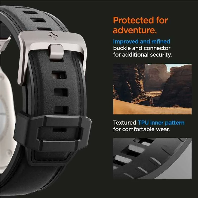 „Spigen DuraPro Armor PU“ dirželis, skirtas „Apple Watch“ 42/44/45/49 mm (juodas)