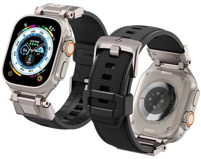 „Spigen DuraPro Armor PU“ dirželis, skirtas „Apple Watch“ 42/44/45/49 mm (juodas)
