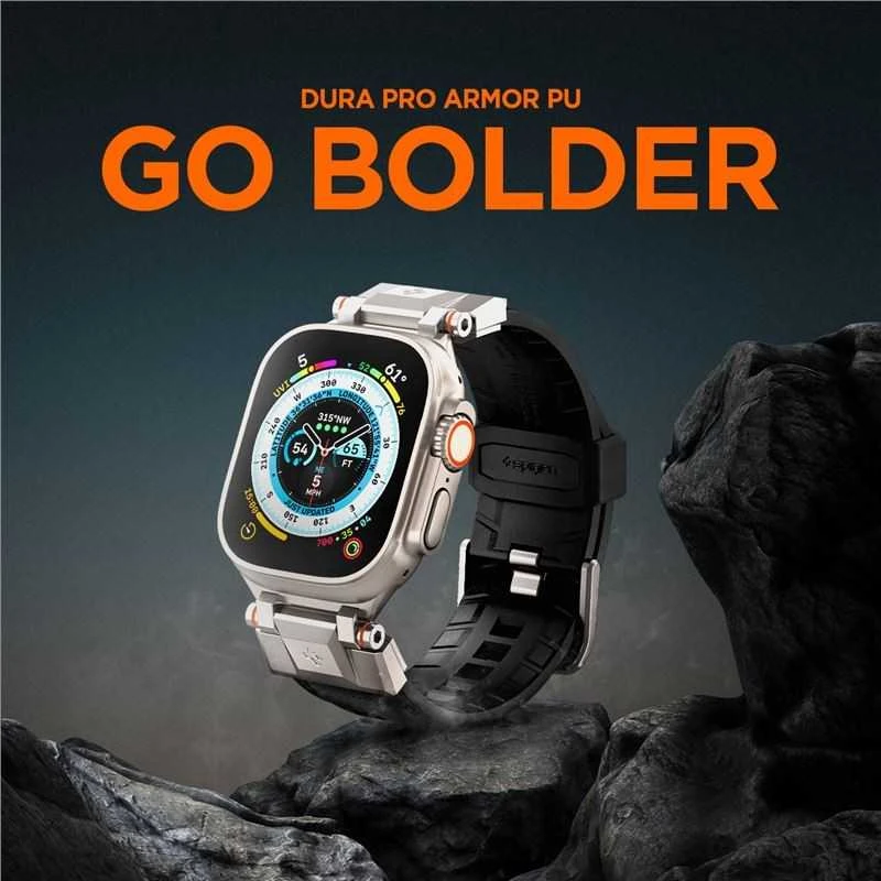 „Spigen DuraPro Armor PU“ dirželis, skirtas „Apple Watch“ 42/44/45/49 mm (juodas)