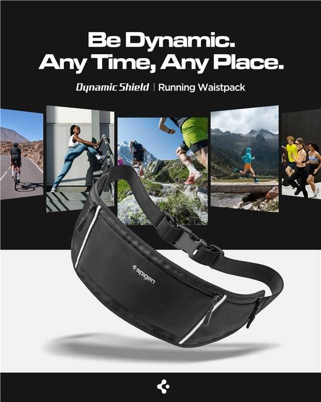 Spigen A710 Dynamic Shield Waist Bag – Sports Waist Bag / Belt Bag for Išmanusis telefonas iki 6.9 (juodos spalvos)