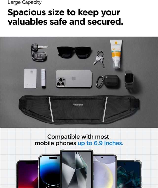 Spigen A710 Dynamic Shield Waist Bag – Sports Waist Bag / Belt Bag for Išmanusis telefonas iki 6.9 (juodos spalvos)