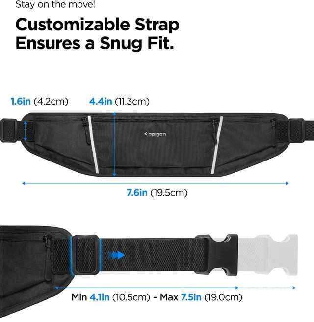 Spigen A710 Dynamic Shield Waist Bag – Sports Waist Bag / Belt Bag for Išmanusis telefonas iki 6.9 (juodos spalvos)