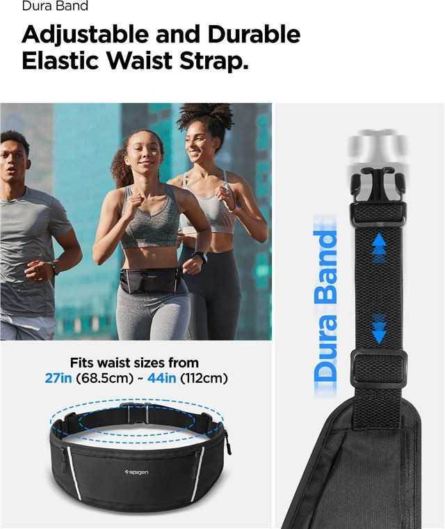Spigen A710 Dynamic Shield Waist Bag – Sports Waist Bag / Belt Bag for Išmanusis telefonas iki 6.9 (juodos spalvos)