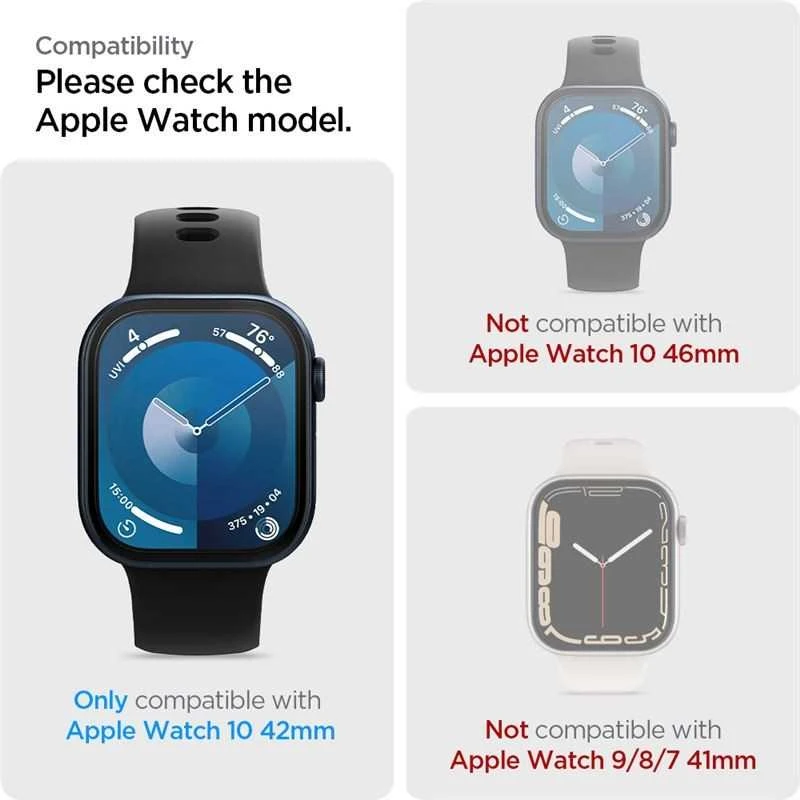 Spigen ELITE SHIELD HYBRID GLASS ”EZ FIT” 2-PACK Apple Watch 10 (42 mm) CLEAR