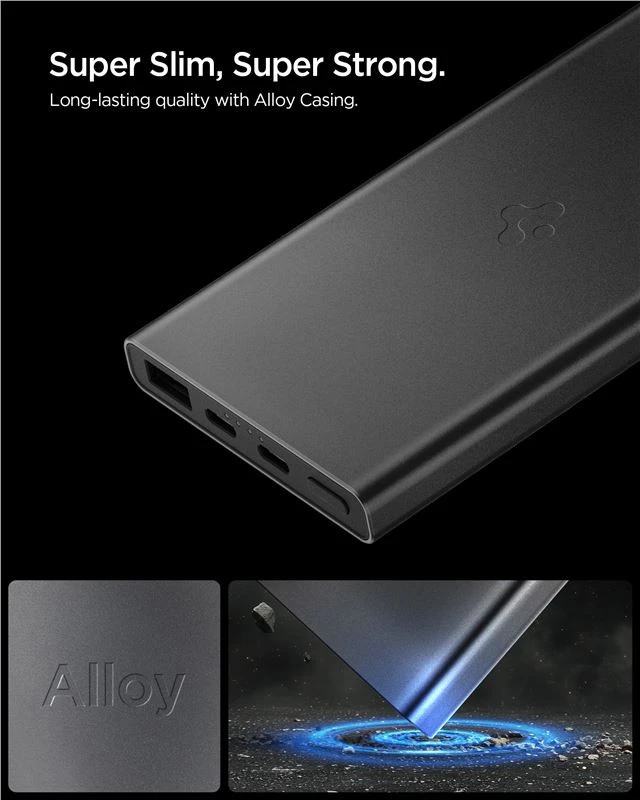 Spigen Essential EA2210 Power Bank 10000 mAh 22.5W – juodos spalvos