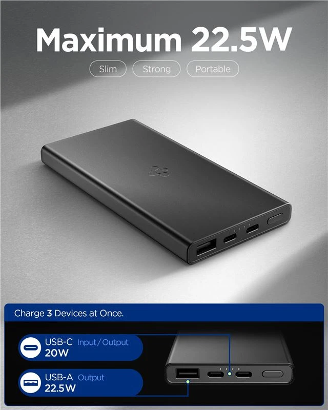 Spigen Essential EA2210 Power Bank 10000 mAh 22.5W – juodos spalvos
