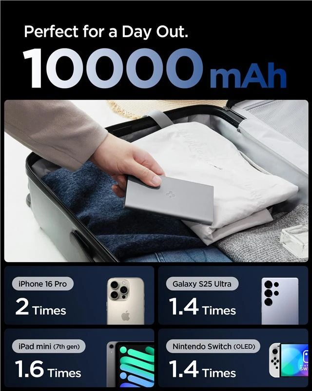 Spigen Essential 10,000mAh 22.5W Portable Charger, pilka EA2210