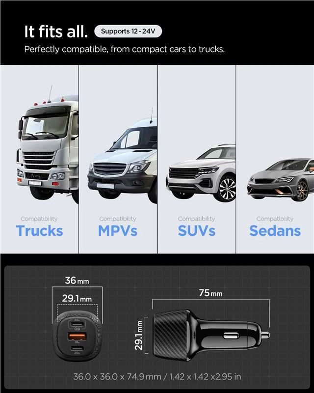 Spigen Essential 113W automobilinis įkroviklis EV1133, juodas