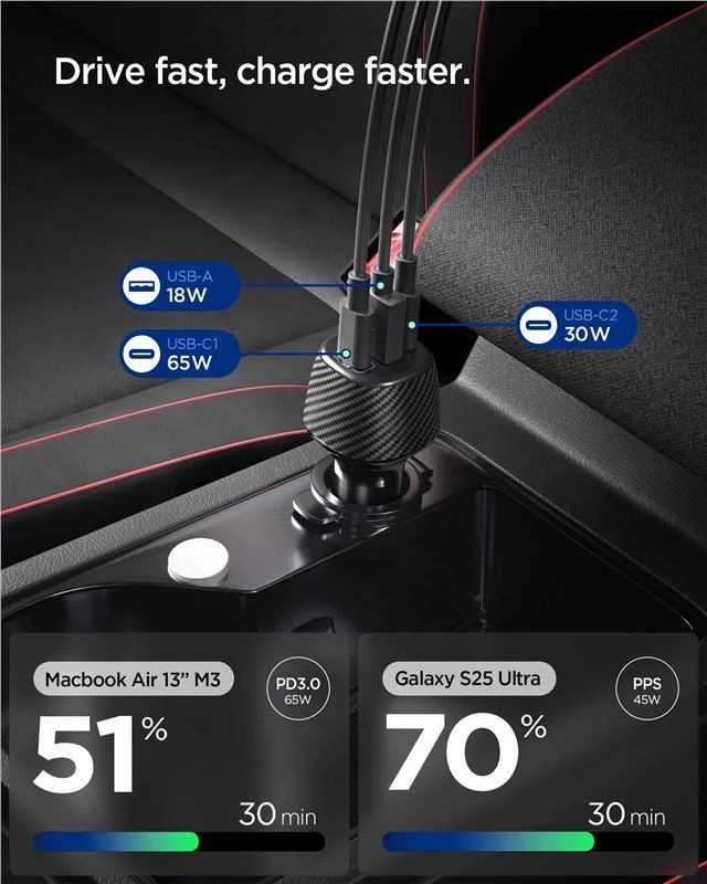 Spigen Essential 113W automobilinis įkroviklis EV1133, juodas