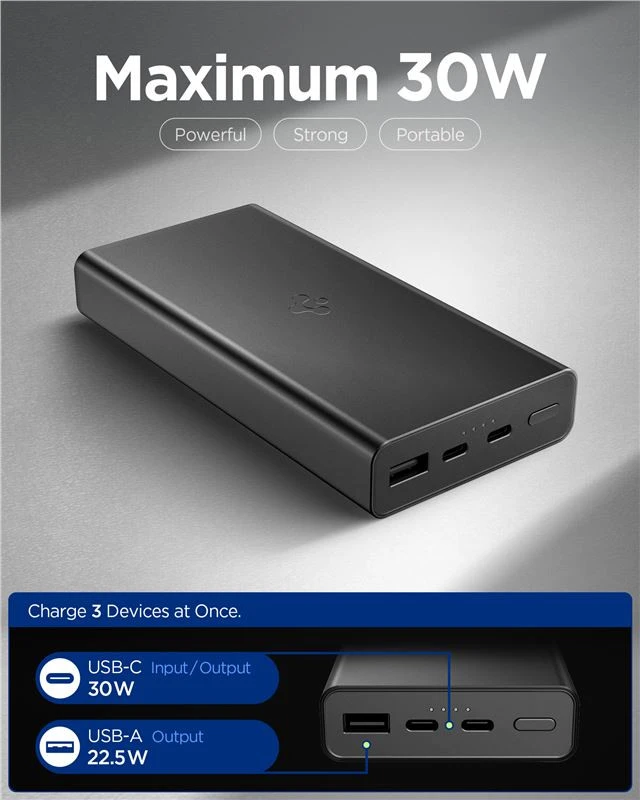 Spigen EA3020 20000mAh 30W Power Bank – juodos spalvos