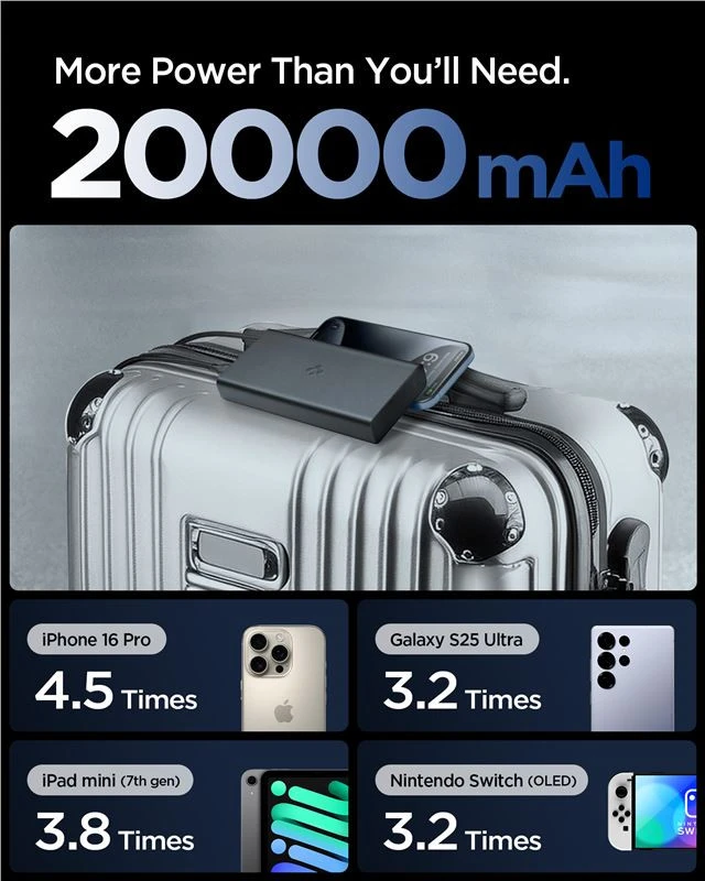Spigen EA3020 20000mAh 30W Power Bank – juodos spalvos
