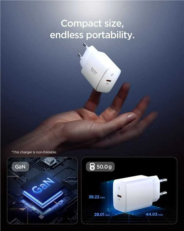 Spigen Essential EE201EU USB-C 20W Wall Charger - Baltas